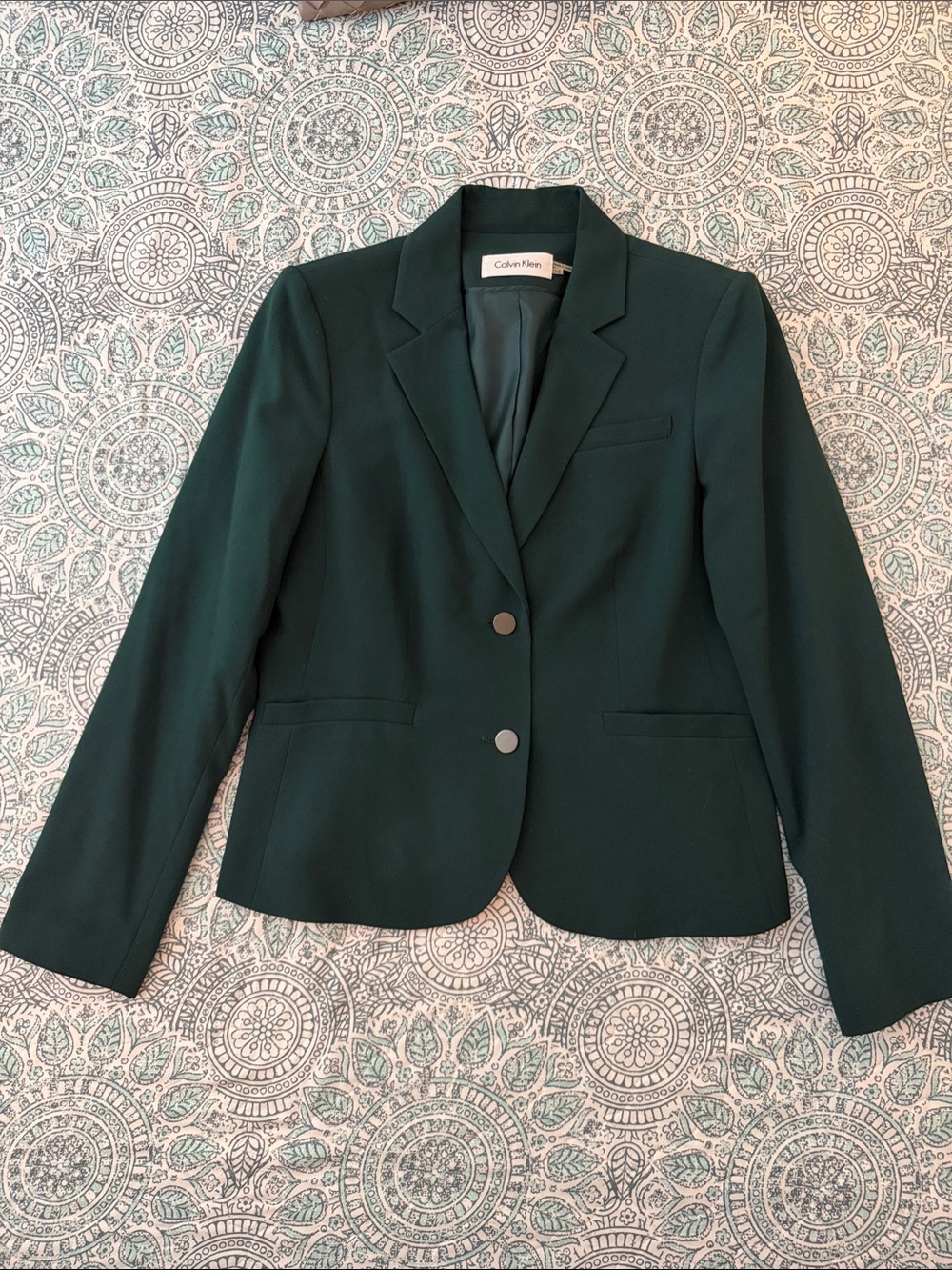Calvin Klein Forest Green Women's Two-Button Tailored Blazer